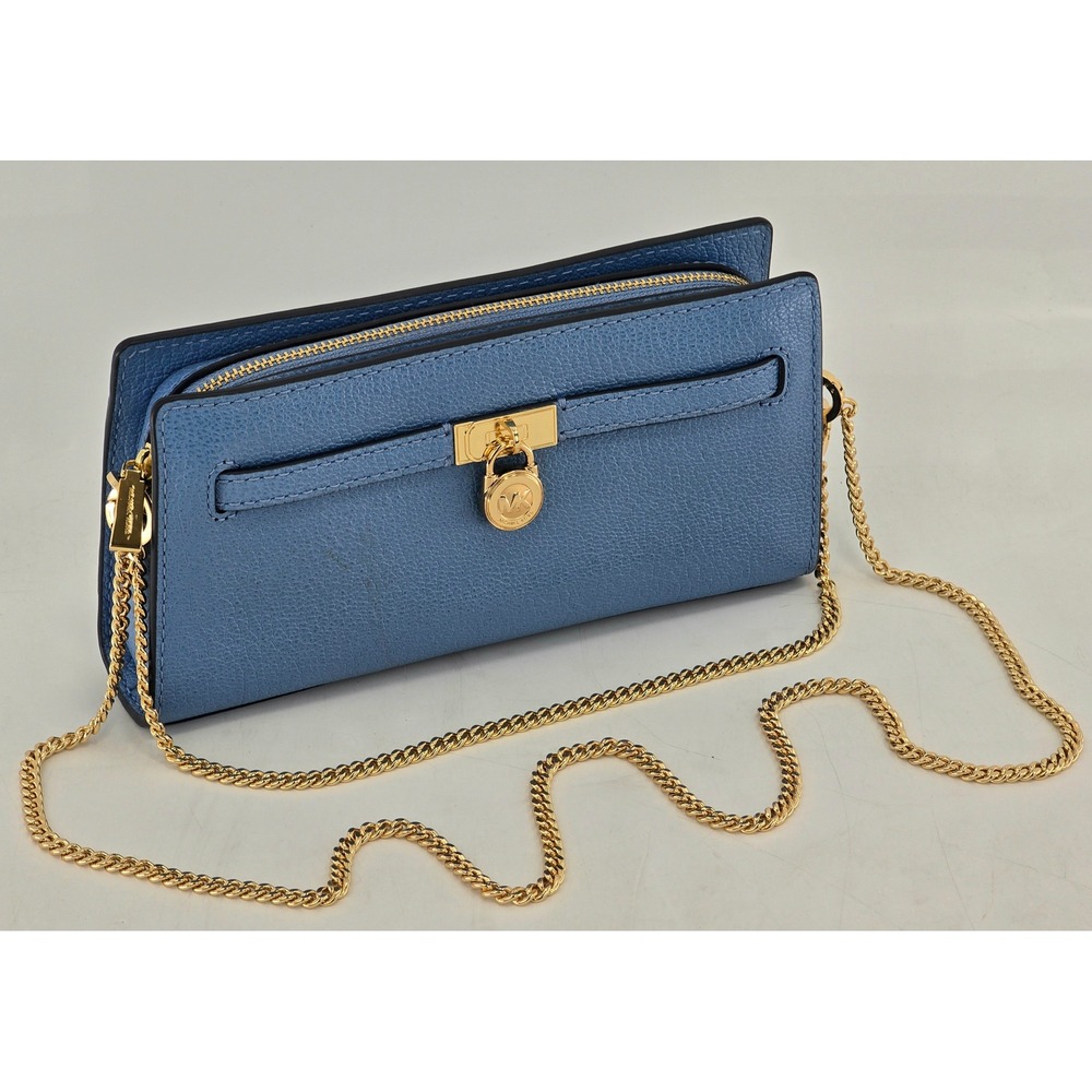 Michael Kors Hamilton Crossbody Bag Womens Small Blue Gold Chain 32F5GNXCOL - EX